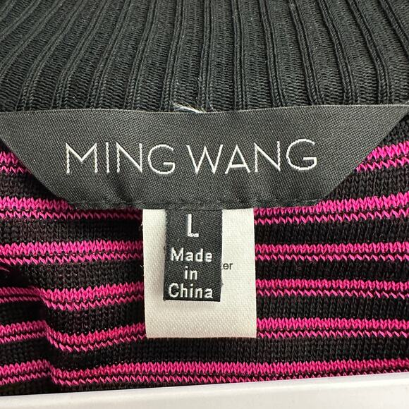 Ming Wang Womens Sleeveless Knit Cardigan Size‎ L Pink Black Striped Open Front - Picture 3 of 8